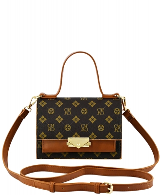 CM Monogram Push Lock Flap Crossbody Bag CM705 BROWN